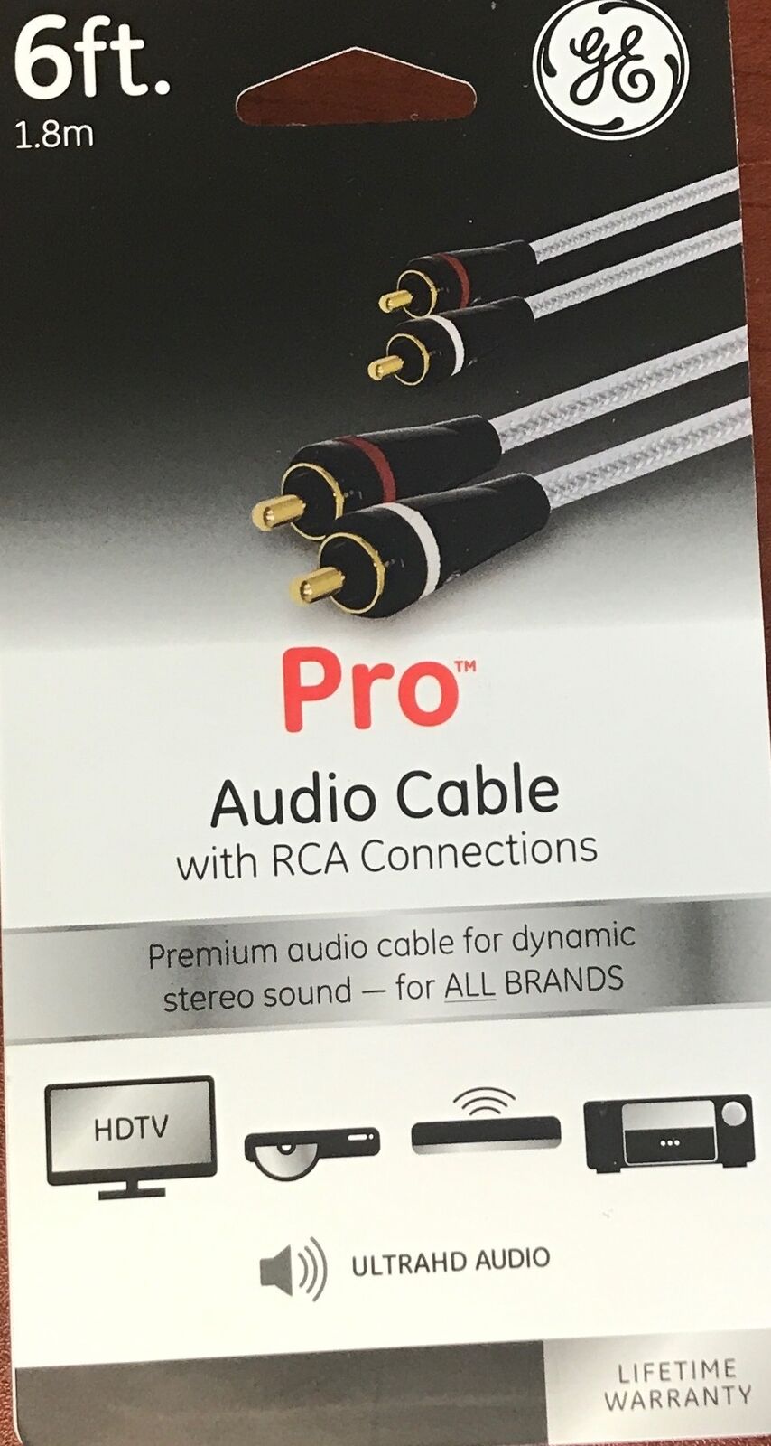 GE Pro Audio Cable with RCA Connections, 6ft. 1.8M Silver