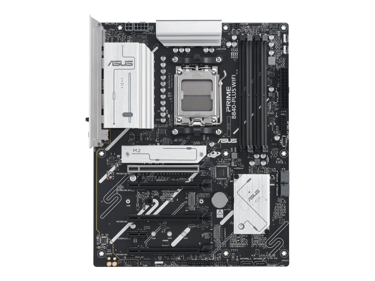 ASUS PRIME B840-PLUS WIFI AMD AM5 B840 ATX motherboard, Advanced AI Ready, DDR5, PCIe 4.0, 3x M.2, Wi-Fi 6E, 2.5Gb LAN, DisplayPort, HDMI, USB 10Gbps Type-A & Type-C, BIOS FlashBack, Aura Sync RGB