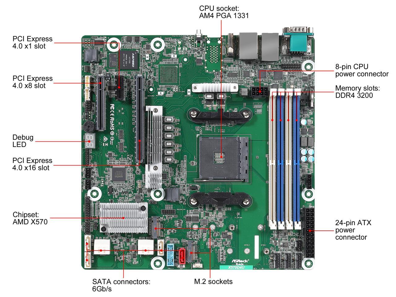 AsRock Rack X570D4U Micro ATX Server Motherboard AM4 PGA 1331 AMD X570