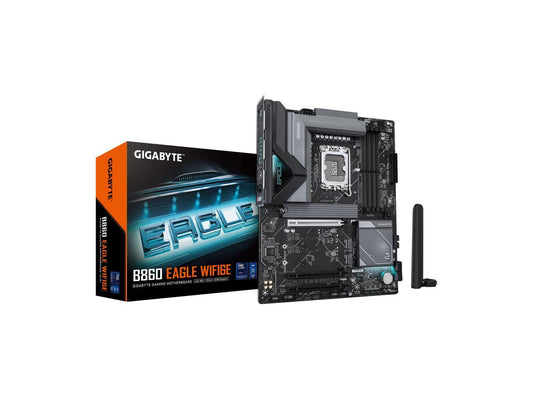 GIGABYTE B860 EAGLE WIFI6E Intel Core Ultra (Series 2) LGA 1851 Motherboard, ATX, DDR5, 3x M.2, PCIe 5.0, USB-C, WIFI6E, 2.5GbE LAN, EZ-Latch