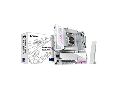 GIGABYTE B860M AORUS ELITE WIFI6E ICE Intel Core Ultra (Series 2) LGA 1851 Motherboard, mATX, DDR5, 3x M.2, PCIe 5.0, USB-C, WIFI6E, 2.5GbE LAN, EZ-Latch