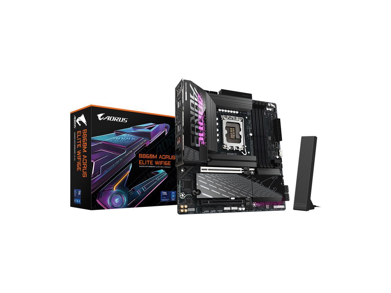 GIGABYTE B860M AORUS ELITE WIFI6E Intel Core Ultra (Series 2) LGA 1851 Motherboard, mATX, DDR5, 3x M.2, PCIe 5.0, USB-C, WIFI6E, 2.5GbE LAN, EZ-Latch