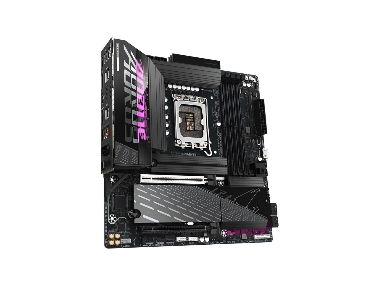 GIGABYTE B860M AORUS ELITE WIFI6E Intel Core Ultra (Series 2) LGA 1851 Motherboard, mATX, DDR5, 3x M.2, PCIe 5.0, USB-C, WIFI6E, 2.5GbE LAN, EZ-Latch