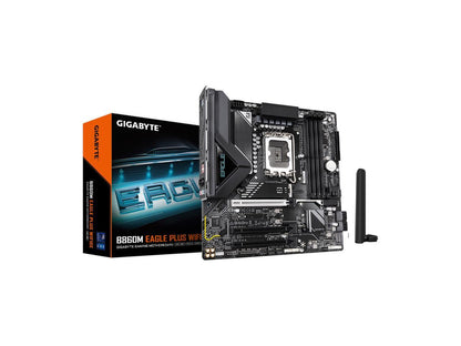 GIGABYTE B860M EAGLE PLUS WIFI6E Intel Core Ultra (Series 2) LGA 1851 Motherboard, mATX, DDR5, 2x M.2, PCIe 5.0, USB-C, WIFI6E, 2.5GbE LAN, EZ-Latch