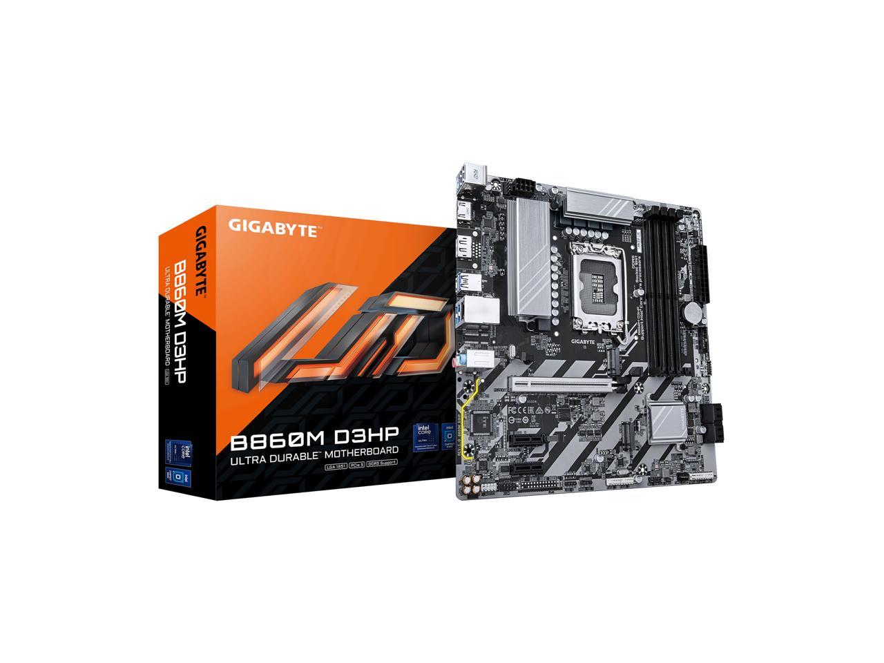 GIGABYTE B860M D3HP Intel Core Ultra (Series 2) LGA 1851 Motherboard, mATX, DDR5, 2x M.2, PCIe 5.0, USB-C, 1GbE LAN, EZ-Latch