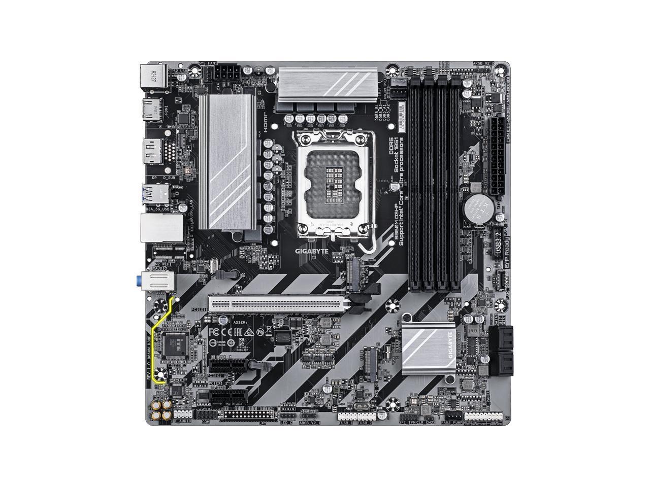 GIGABYTE B860M D3HP Intel Core Ultra (Series 2) LGA 1851 Motherboard, mATX, DDR5, 2x M.2, PCIe 5.0, USB-C, 1GbE LAN, EZ-Latch