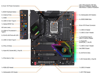 ASRock Z690 Taichi Razer Edition LGA 1700 (14th,13th,12th Gen) Intel Z690 SATA