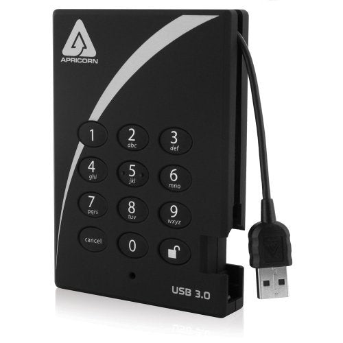 APRICORN 2TB Aegis Padlock Portable Hard Drive USB 3.0 Model A25-3PL256-2000