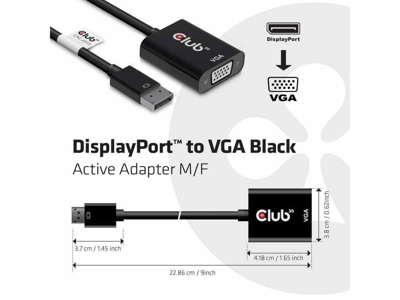 Club 3D DisplayPort to VGA Black Active Adapter M/F CAC-2013