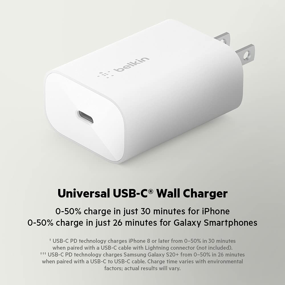 Belkin 25W USB-C AC Wall Charger Adapter White WCA004DQWH