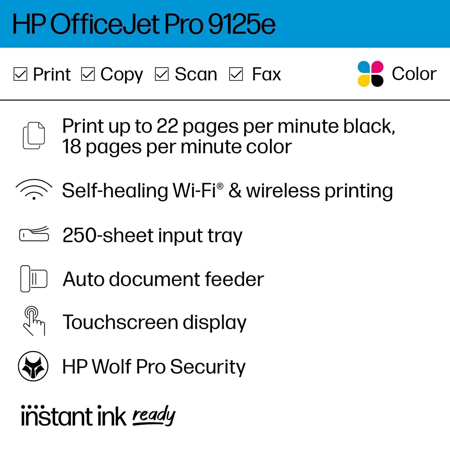 HP OfficeJet Pro 9125e Wireless Color All-in-One Printer with Bonus 6 Months