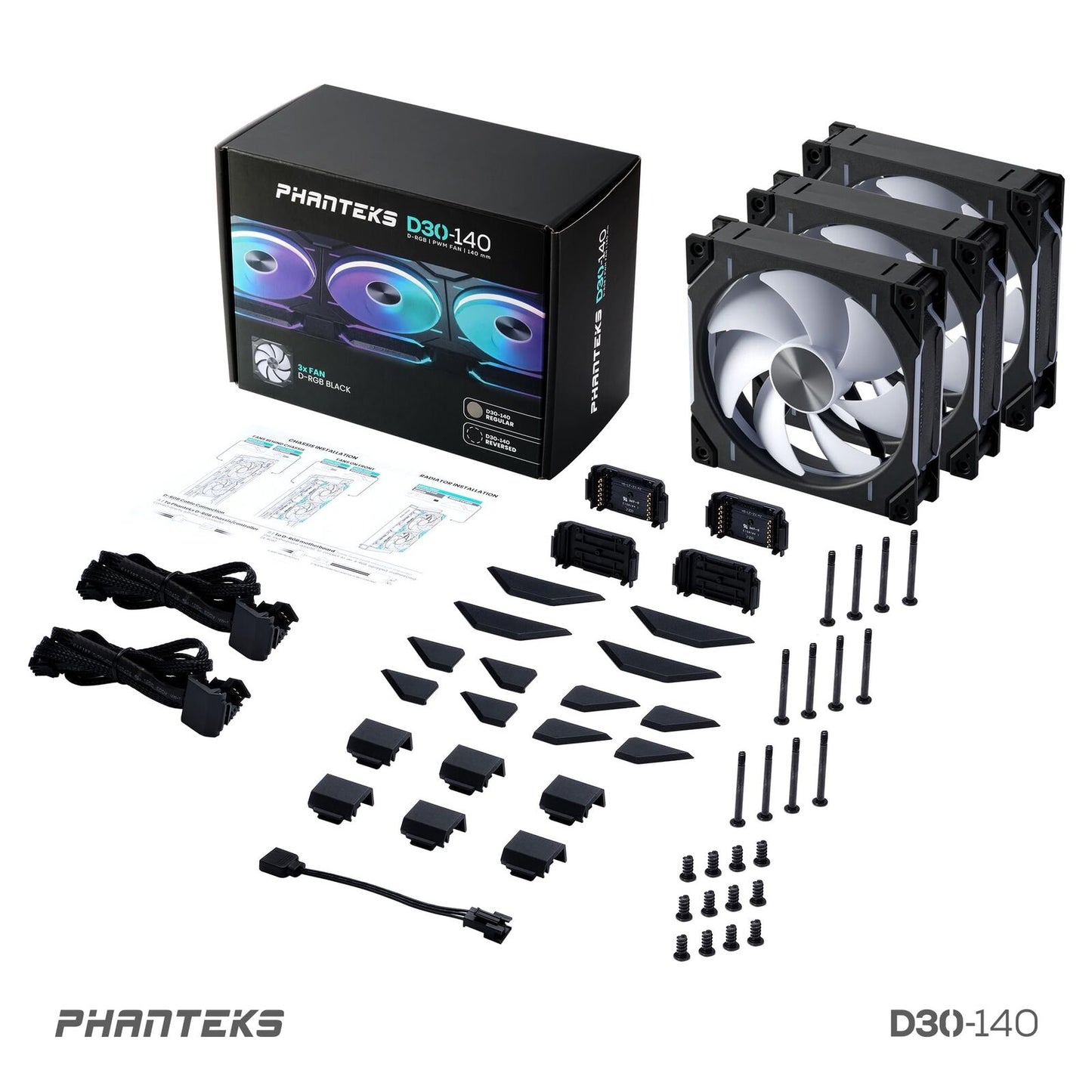 Phanteks D30-140 DRGB PWM FAN 3Pack, Premium D-RGB Performance Fans, ARGB/DRGB