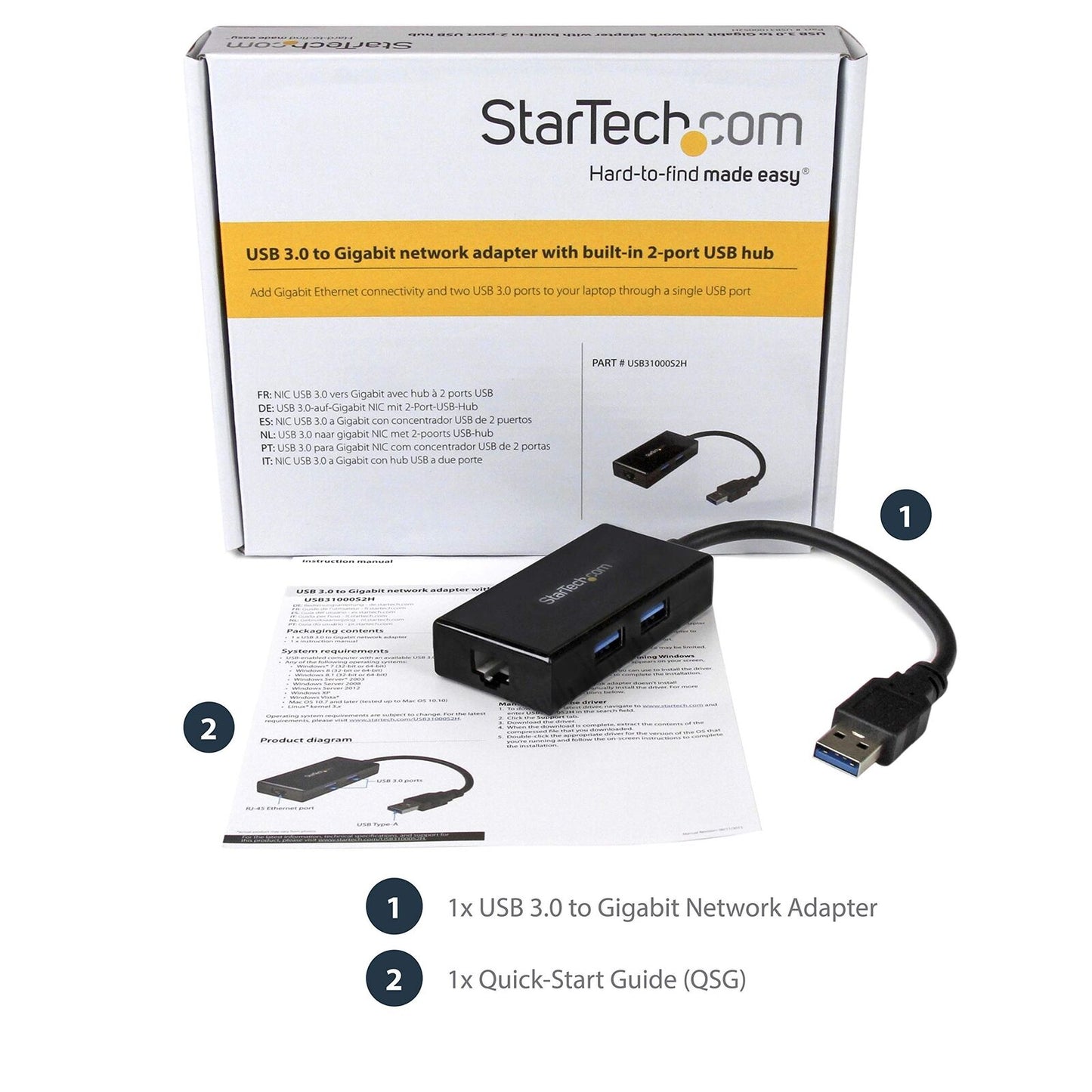 STARTECH USB31000S2H USB 3.0 to Gigabit Network Adapter with Built-In 2-Port USB