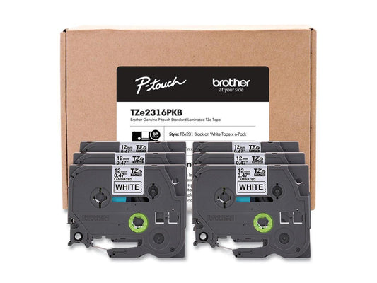Brother P-touch TZe-231 Laminated Label Maker Tape 1/2" x 26-2/10' Black on