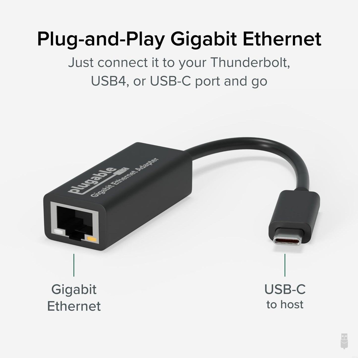 Plugable USB C to Ethernet Adapter, Fast and Reliable Thunderbolt or USB C to