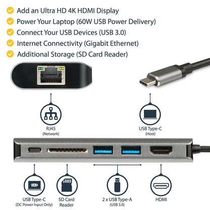 StarTech.com DKT30CSDHPD Single 4K Monitor USB C Mulitport Adapter with HDMI -