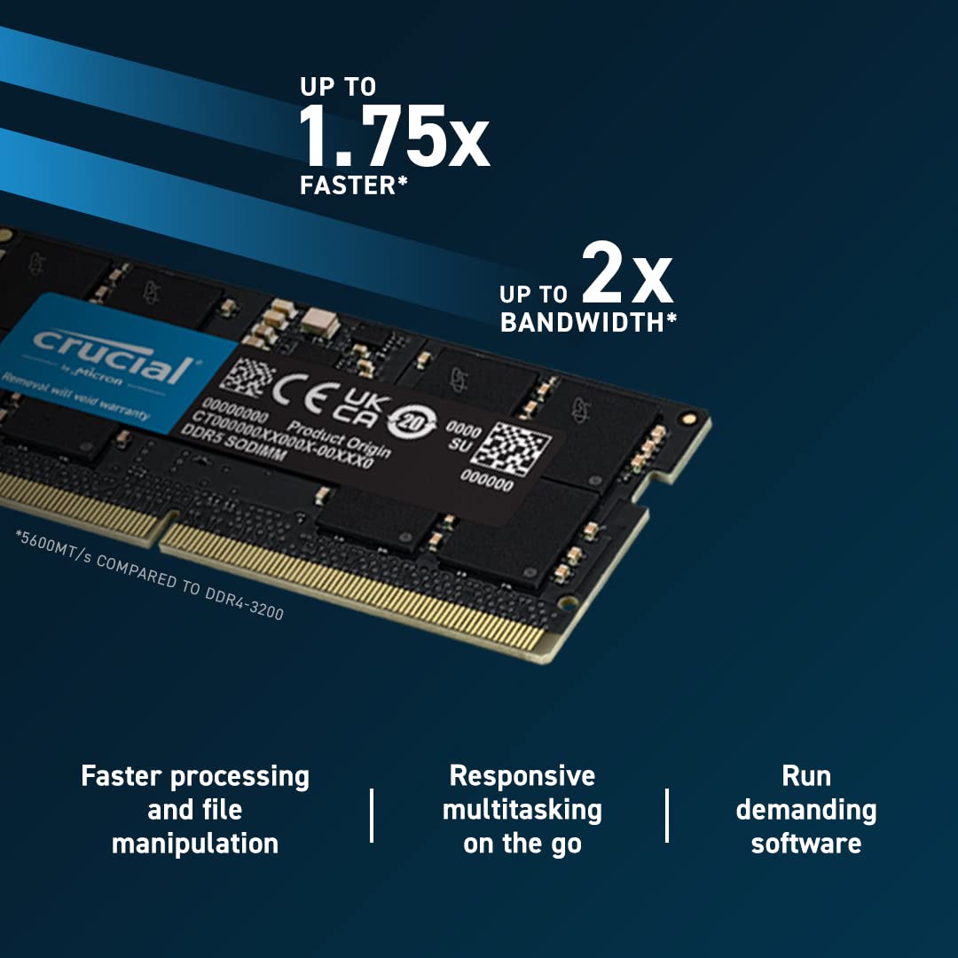 Crucial 32GB 262-Pin DDR5 SO-DIMM DDR5 5200 Laptop Memory Model CT32G52C42S5