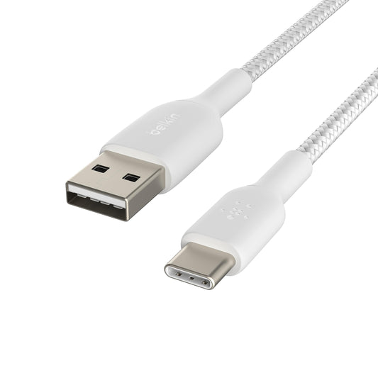 Belkin Braided USB-C to USB-A Cable (2m / 6.6ft, White) CAB002BT2MWH