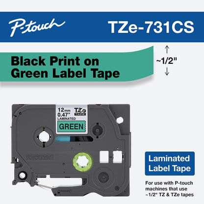 Brother P-touch TZe-731CS Laminated Label Maker Tape 1/2" x 26-2/10' Black on