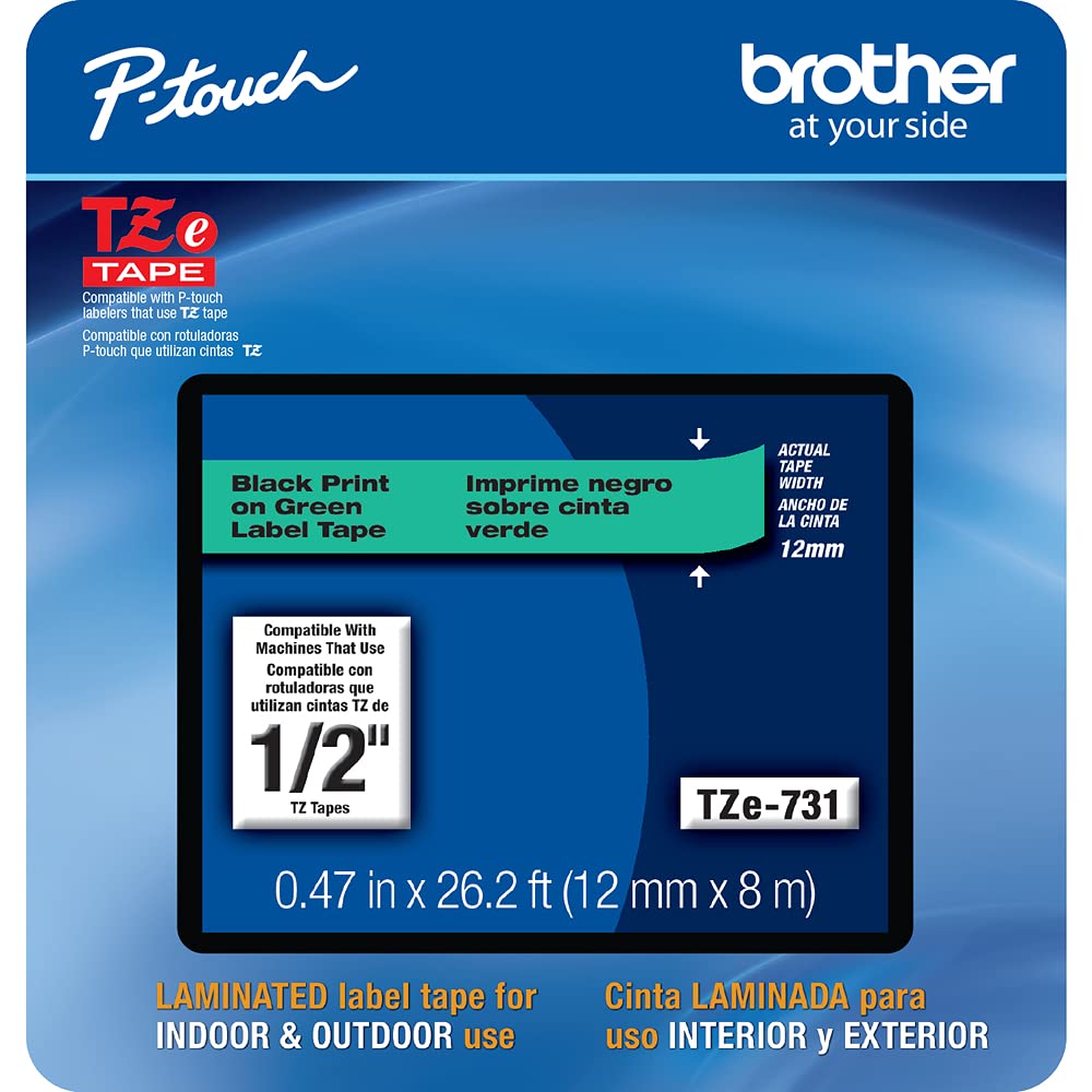 Brother P-touch TZe-731CS Laminated Label Maker Tape 1/2" x 26-2/10' Black on