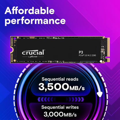 Crucial P3 2TB PCIe 3.0 3D NAND NVMe M.2 SSD, up to 3500MB/s - CT2000P3SSD8