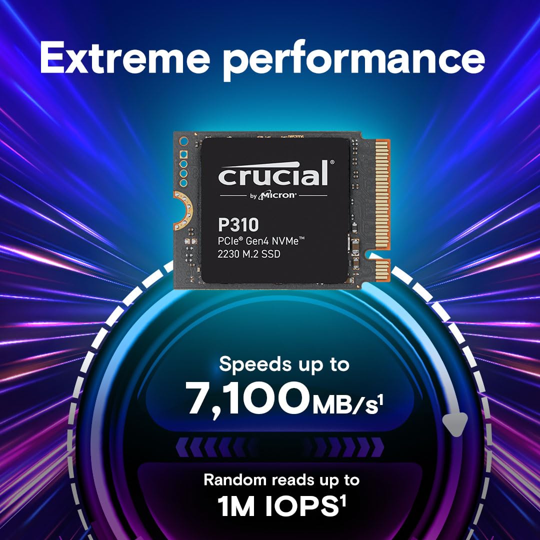 Crucial P310 2TB PCIe Gen4 2230 NVMe M.2 SSD - Up to 7,100 MB/s - Uplevel Your