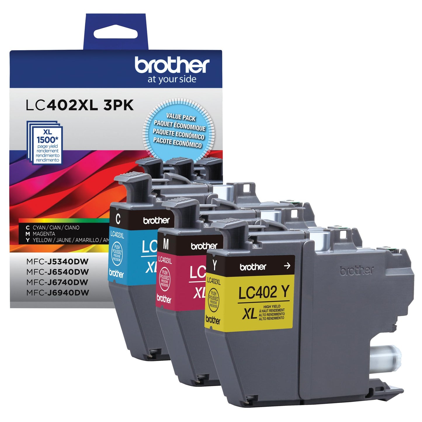 Brother Original High Yield Ink Cartridge Cyan Magenta Yellow 3 Pack LC402XL3PKS