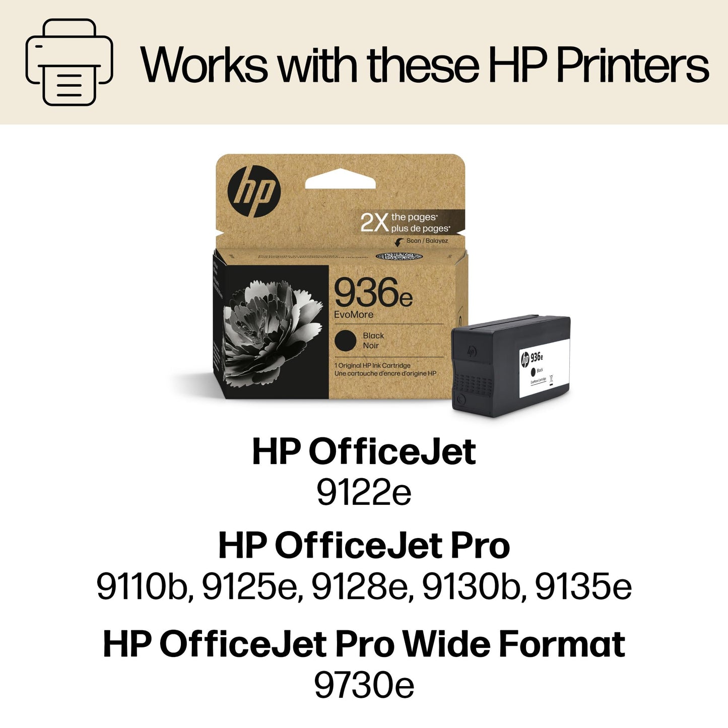 HP 936e Black EvoMore Ink Cartridge | Works OfficeJet 9120 Series, OfficeJet Pro