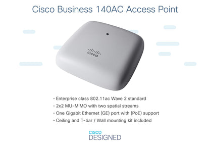 Cisco Business 140AC Wi-Fi Access Point | 802.11ac | 2x2 | 1 GbE Port | Ceiling