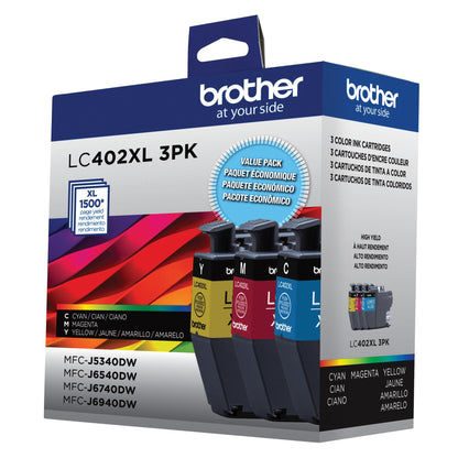 Brother Original High Yield Ink Cartridge Cyan Magenta Yellow 3 Pack LC402XL3PKS