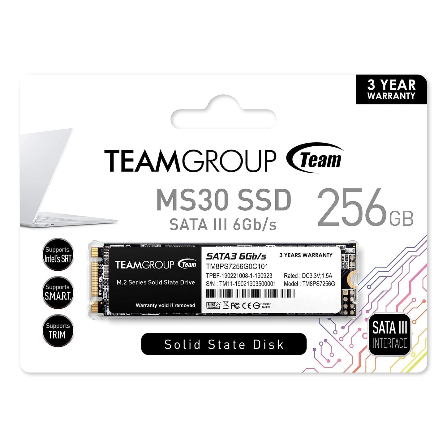 TEAMGROUP MS30 256GB with SLC Cache 3D NAND TLC M.2 2280 SATA III 6Gb/s Internal