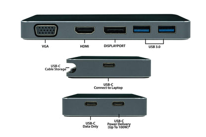 VisionTek USB C Portable Dock - for Notebook/Desktop PC - 100 W - USB Type C - 5