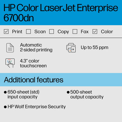 HP LaserJet Enterprise 6700dn Desktop Wireless Laser Printer Color 6QN33ABGJ