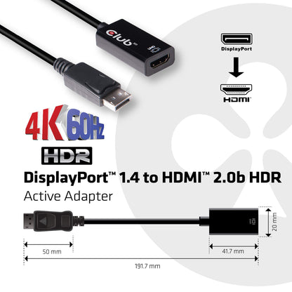 CLUB 3D CAC-1080 DP 1.4 TO HDMI 2.0A 4K 60HZ HDR