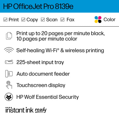 HP OfficeJet Pro 8139e All-in-One Printer w/ bonus 12months Instant Ink with HP+