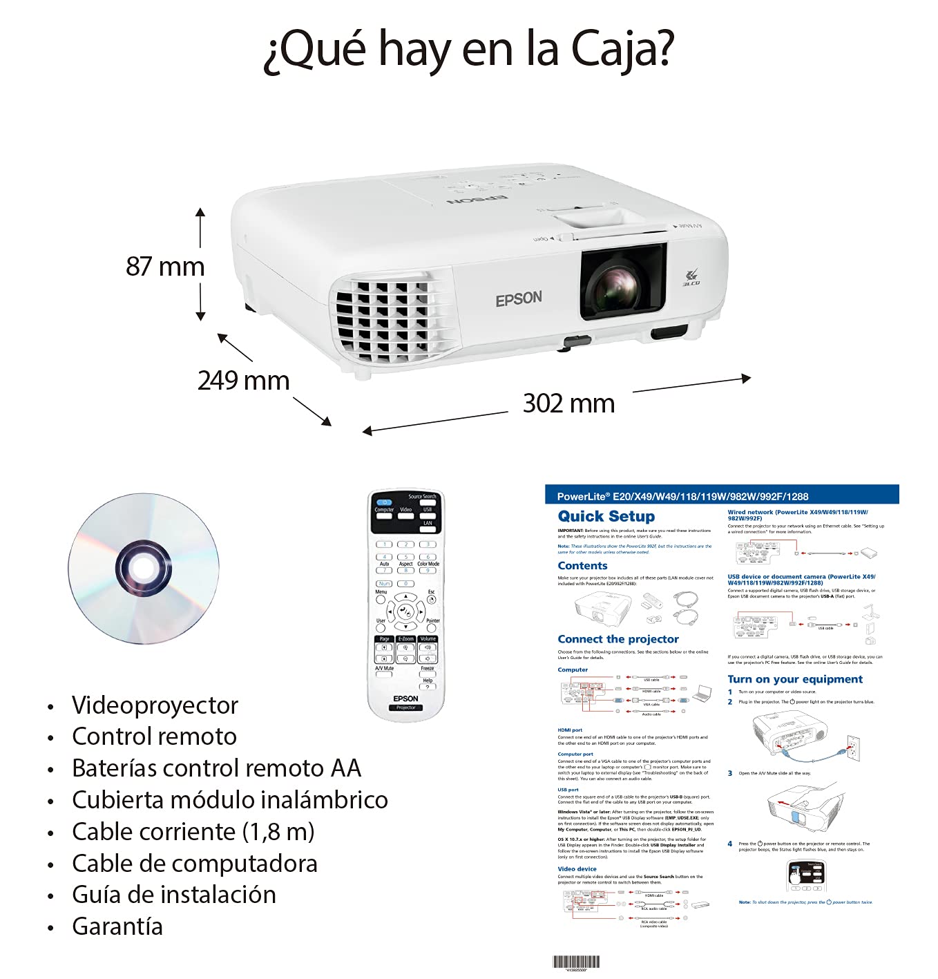 Epson PowerLite 118 XGA 3LCD Classroom Projector 3800 lumens, V11HA03020