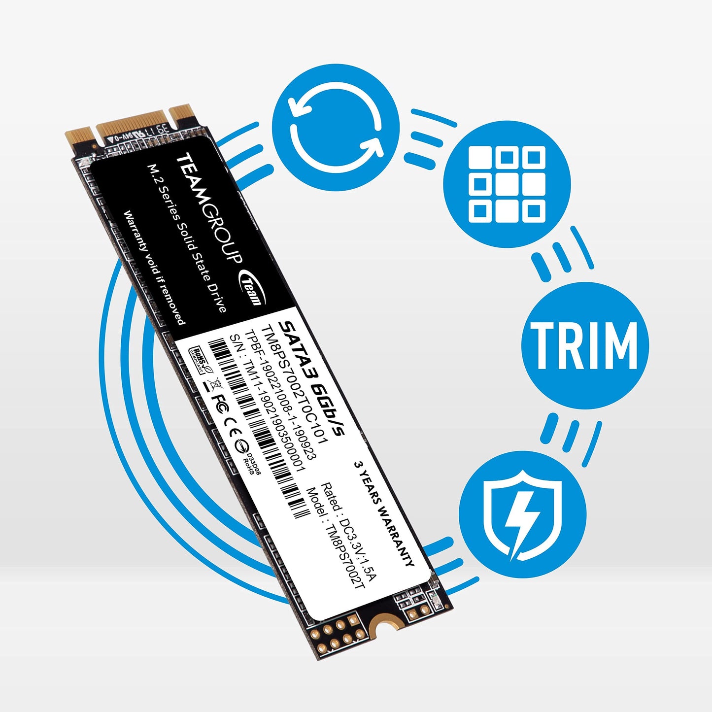 TEAMGROUP MS30 256GB with SLC Cache 3D NAND TLC M.2 2280 SATA III 6Gb/s Internal