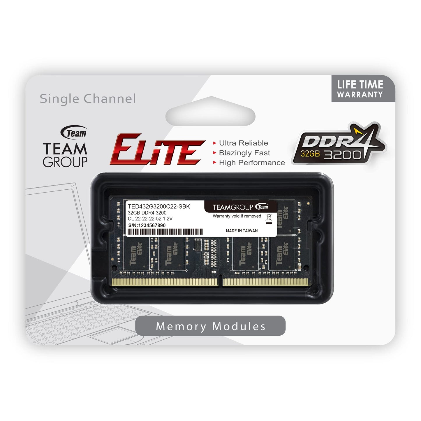 Team Elite 32GB 260-Pin DDR4 SO-DIMM DDR4 3200 (PC4 25600) Laptop Memory Model