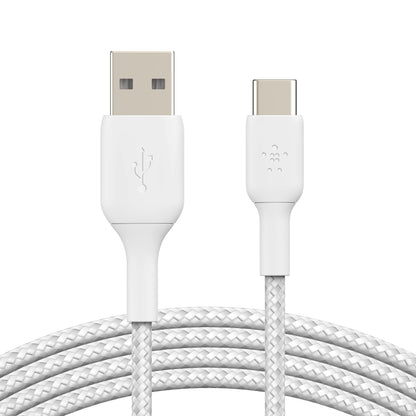 Belkin Braided USB-C to USB-A Cable (2m / 6.6ft, White) CAB002BT2MWH