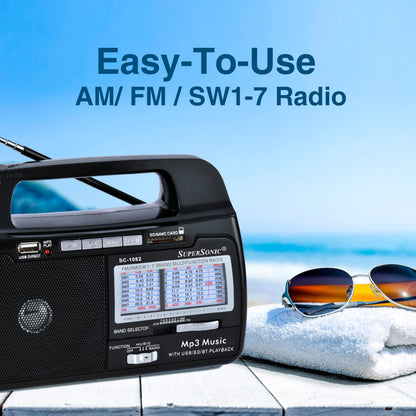 Supersonic SC-1082 9-Band AM/FM/SW 1-7 Portable Radio