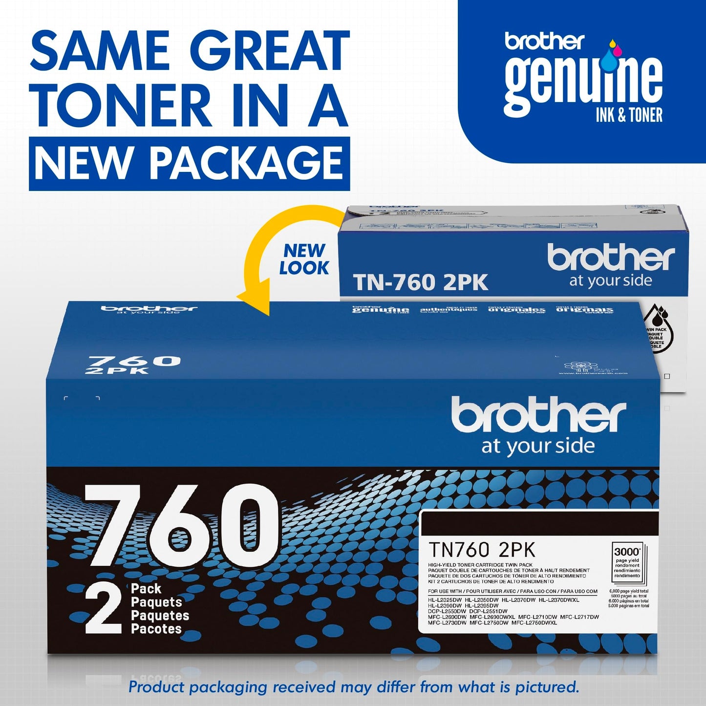 BROTHER INTERNATIONAL TN-760-2PK HighYield BlkToner Crtrdg 2 PK