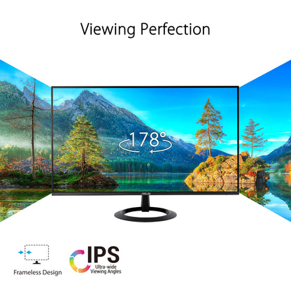 ASUS 24" (23.8-inch Viewable) Eye Care Monitor (VZ24EHF) - IPS, Full HD (1920 x 1080), Frameless, 100Hz, Adaptive-Sync, 1ms, HDMI, Low Blue Light, Flicker Free, Ultra-Slim Profile