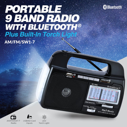 Supersonic SC-1082 9-Band AM/FM/SW 1-7 Portable Radio