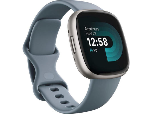 Fitbit Versa 4 Fitness Smartwatch, Waterfall Blue / Platinum Aluminum | FB523SRAG-US