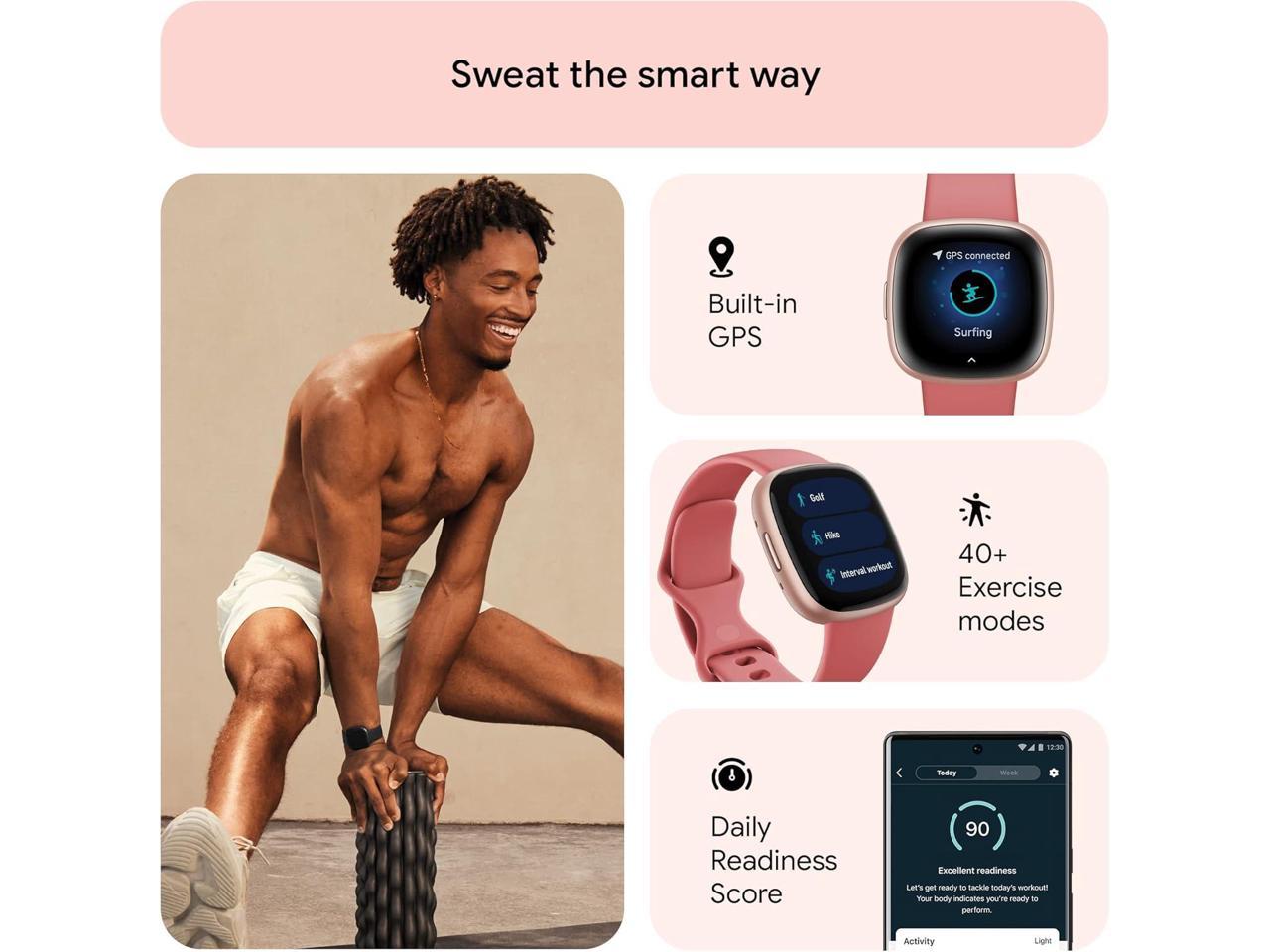 Fitbit Versa 4 Fitness Smartwatch, Pink Sand / Copper Rose Aluminum | FB523RGRW-US