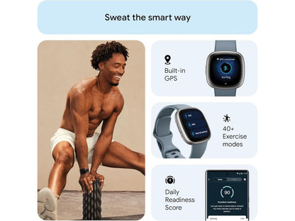 Fitbit Versa 4 Fitness Smartwatch, Waterfall Blue / Platinum Aluminum | FB523SRAG-US