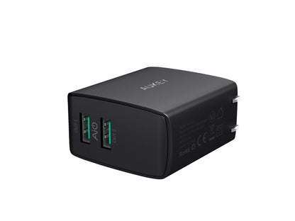 AUKEY Wall Charger Ultra Compact Dual Port 4.8A Output Fast Charging Foldable