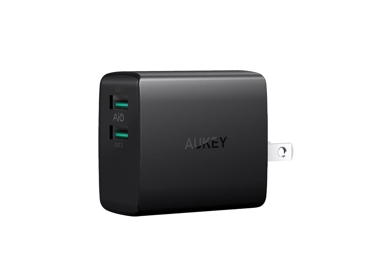 AUKEY Wall Charger Ultra Compact Dual Port 4.8A Output Fast Charging Foldable