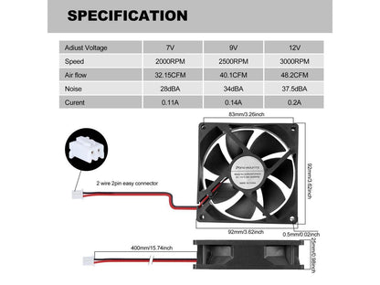 92mm 90mm 12V DC Moisture-Proof Fan High Airflow 12V 9025 2 Pin 2 Wire Small