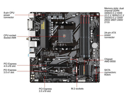 GIGABYTE B550M DS3H AC AM4 AMD B550 SATA 6Gb/s Micro ATX AMD Motherboard